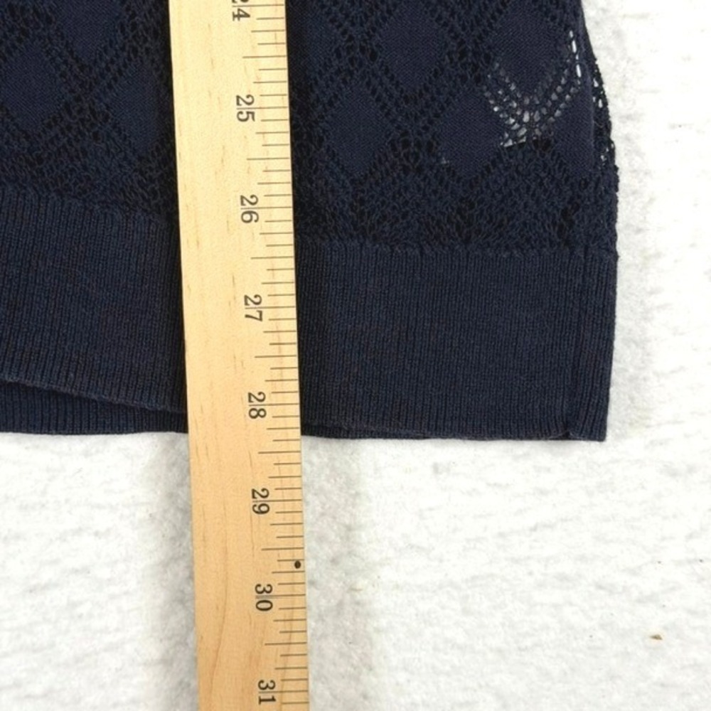 Talbots Navy Blue Pointelle Knit Short Sleeve Button Front Cardigan Sweater L - Picture 7 of 7